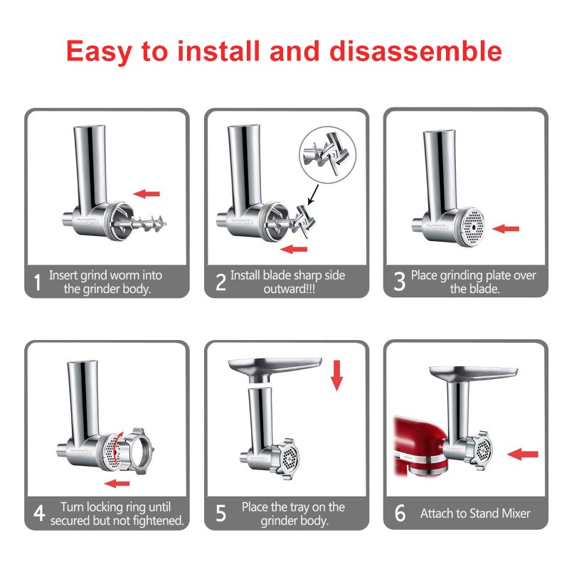 Cofun Metal Meat Grinder Attachment for KitchenAid Stand Mixers, Food Grinder Attachment Includes 4 Grinding Plates, 3 Sausage Stuffer Tubes, 2 Grinding Blades, Grinder and Sausage Stuffer by COFUN - Image 5